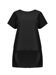 Short-sleeve cotton & poplin T-shirt with dipped back hem and front drawstring