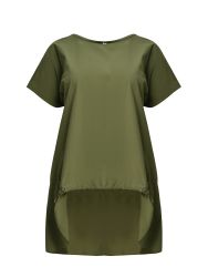 Short-sleeve cotton & poplin T-shirt with dipped back hem and front drawstring