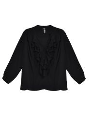 Balloon-sleeve ruffle front blouse
