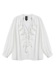 Balloon-sleeve ruffle front blouse