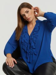 Balloon-sleeve ruffle front blouse