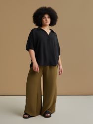 Airwashed crepe blouse with point collar