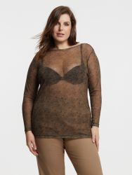Printed mesh long sleeve top