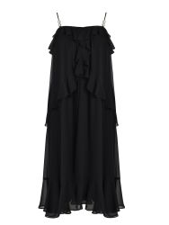 Ruffled chiffon maxi dress with pearl straps
