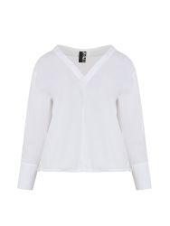 Stretch poplin V-neck long sleeve blouse