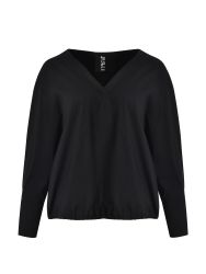 Stretch poplin V-neck long sleeve blouse