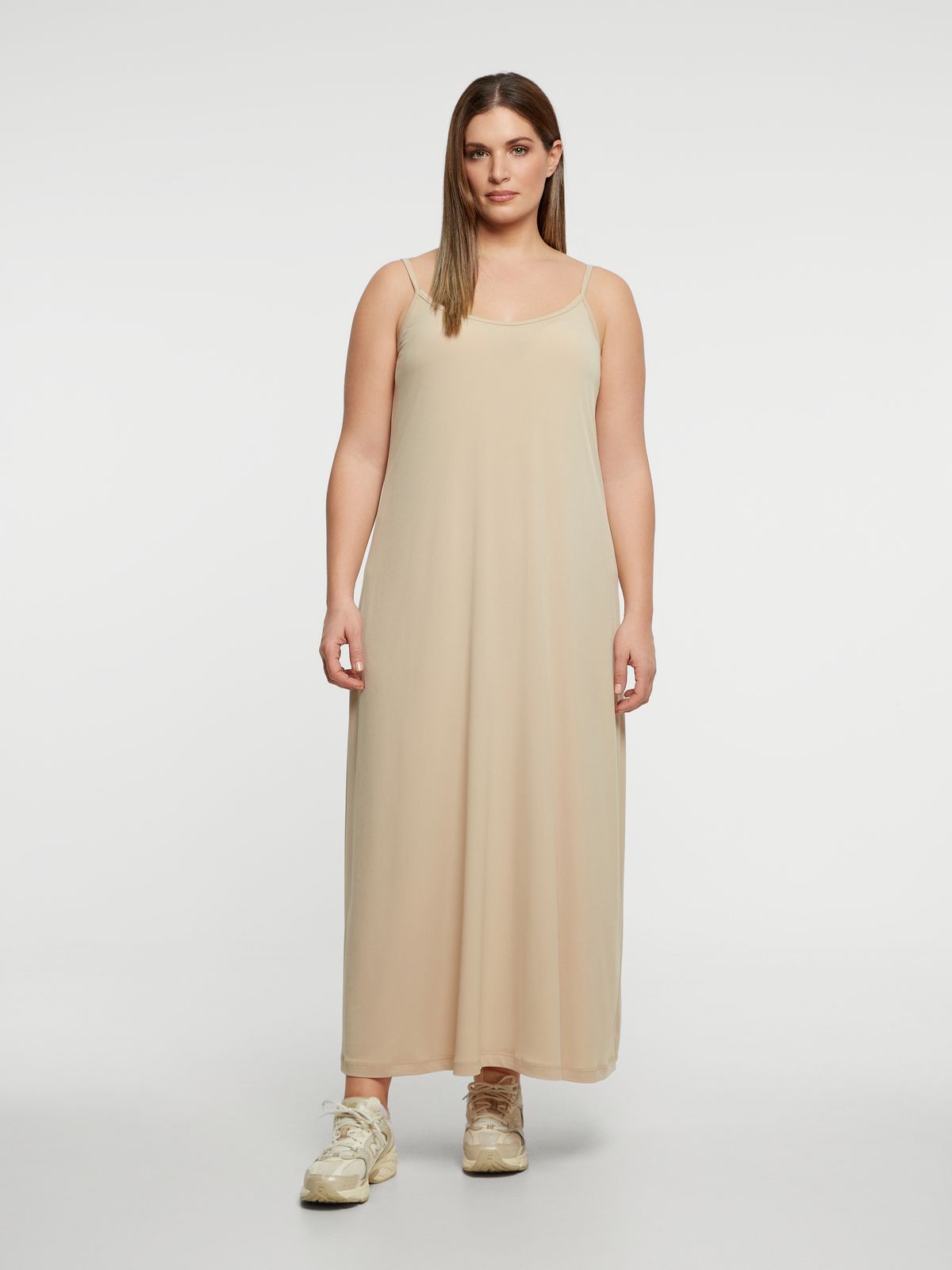 Mat Fashion Basic αμάνικο φόρεμα super jersey Μπεζ