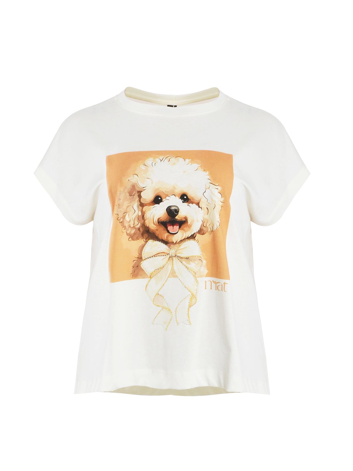 Mat Fashion Βαμβακερό t-shirt με σκυλάκι και φιόγκο Λευκο