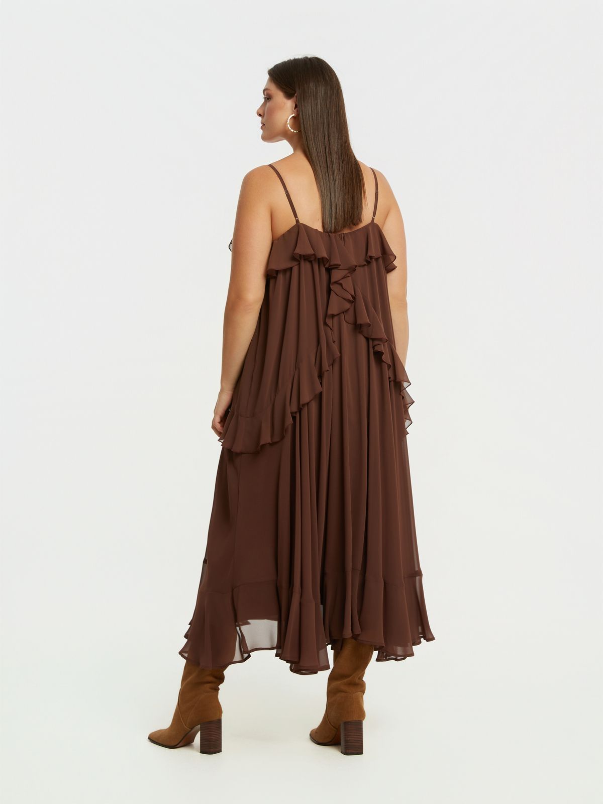 Ruffled chiffon maxi dress with pearl straps