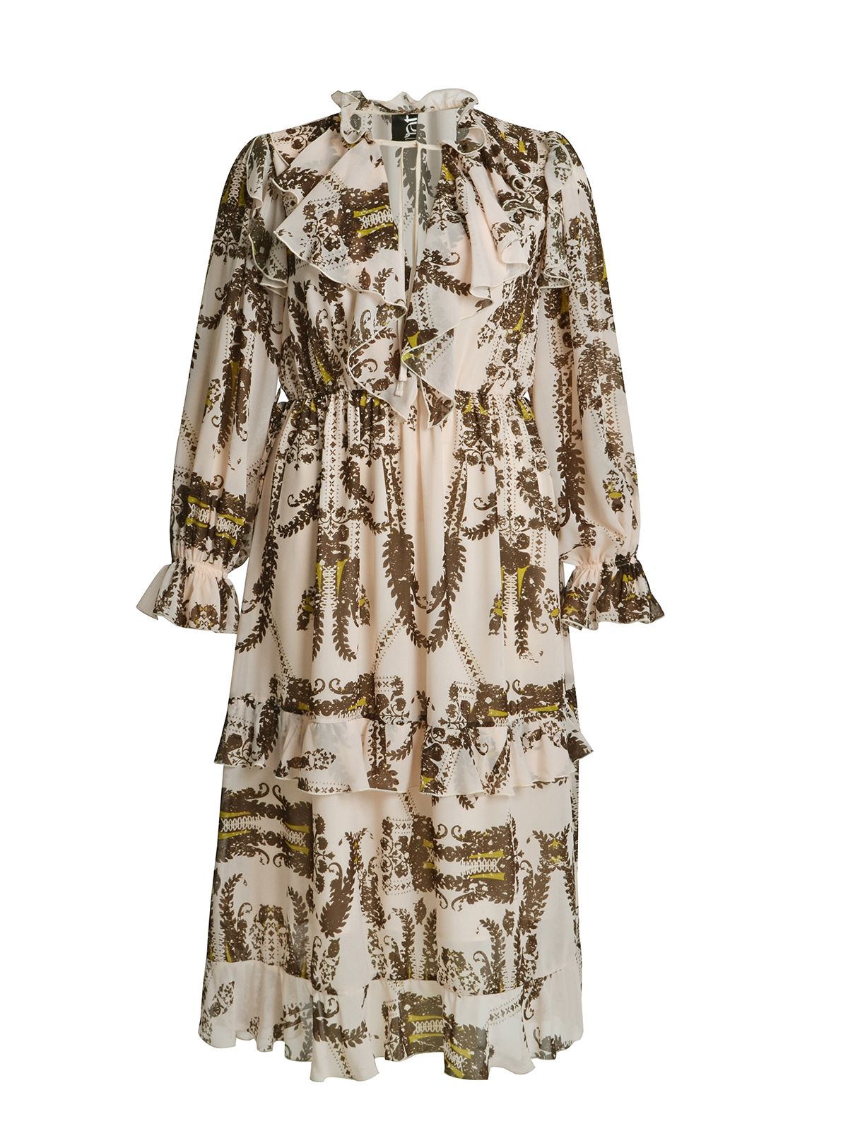 Mat Fashion Midi φόρεμα με βολάν και paisley σχέδιο Καφε, Μπεζ
