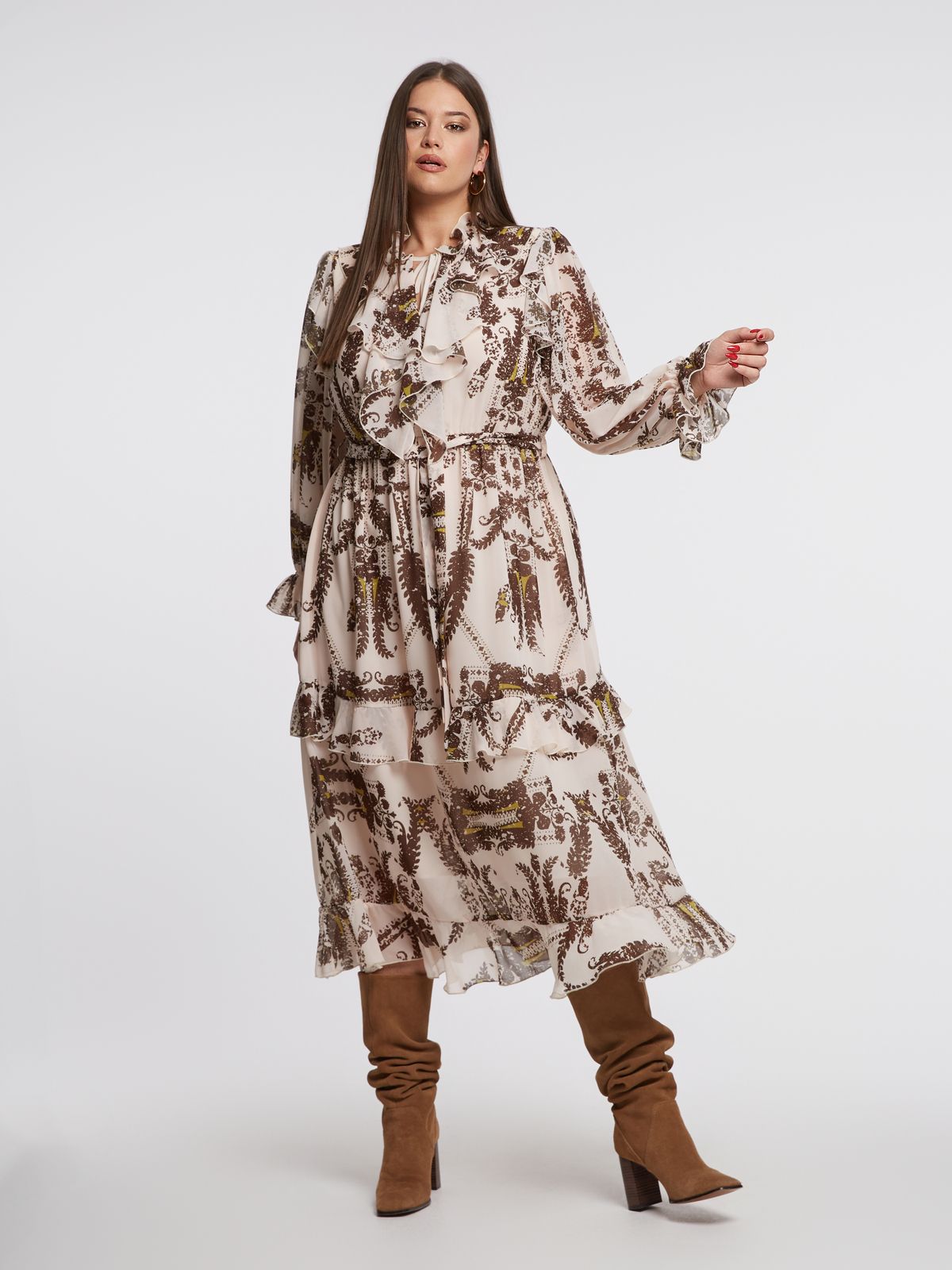 Ruffle midi dress with art-inspired print