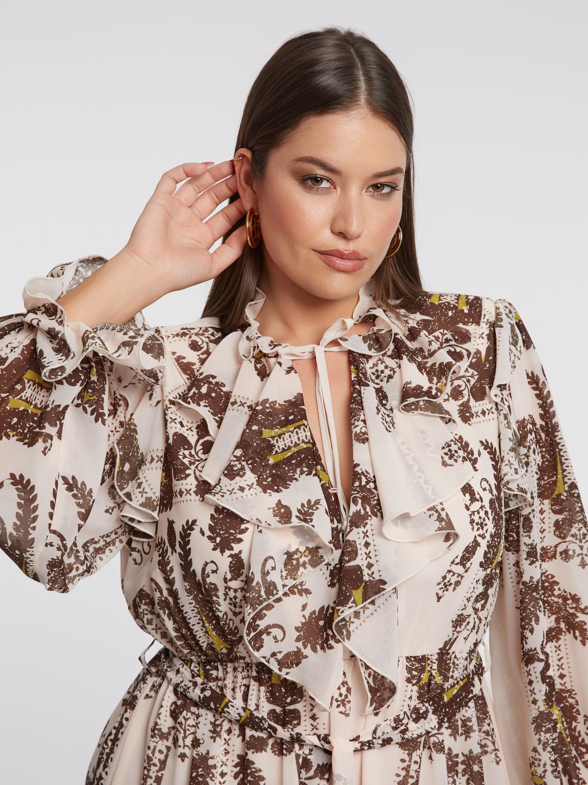 Ruffle midi dress with art-inspired print
