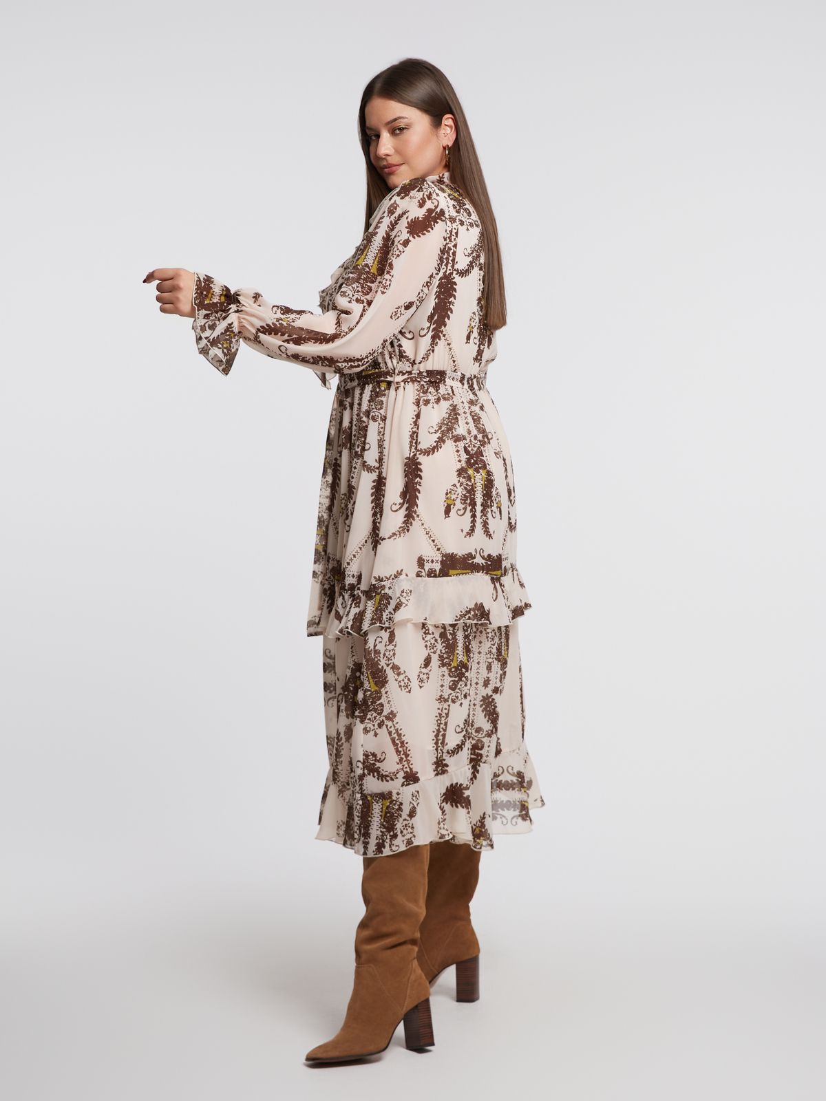 Ruffle midi dress with art-inspired print