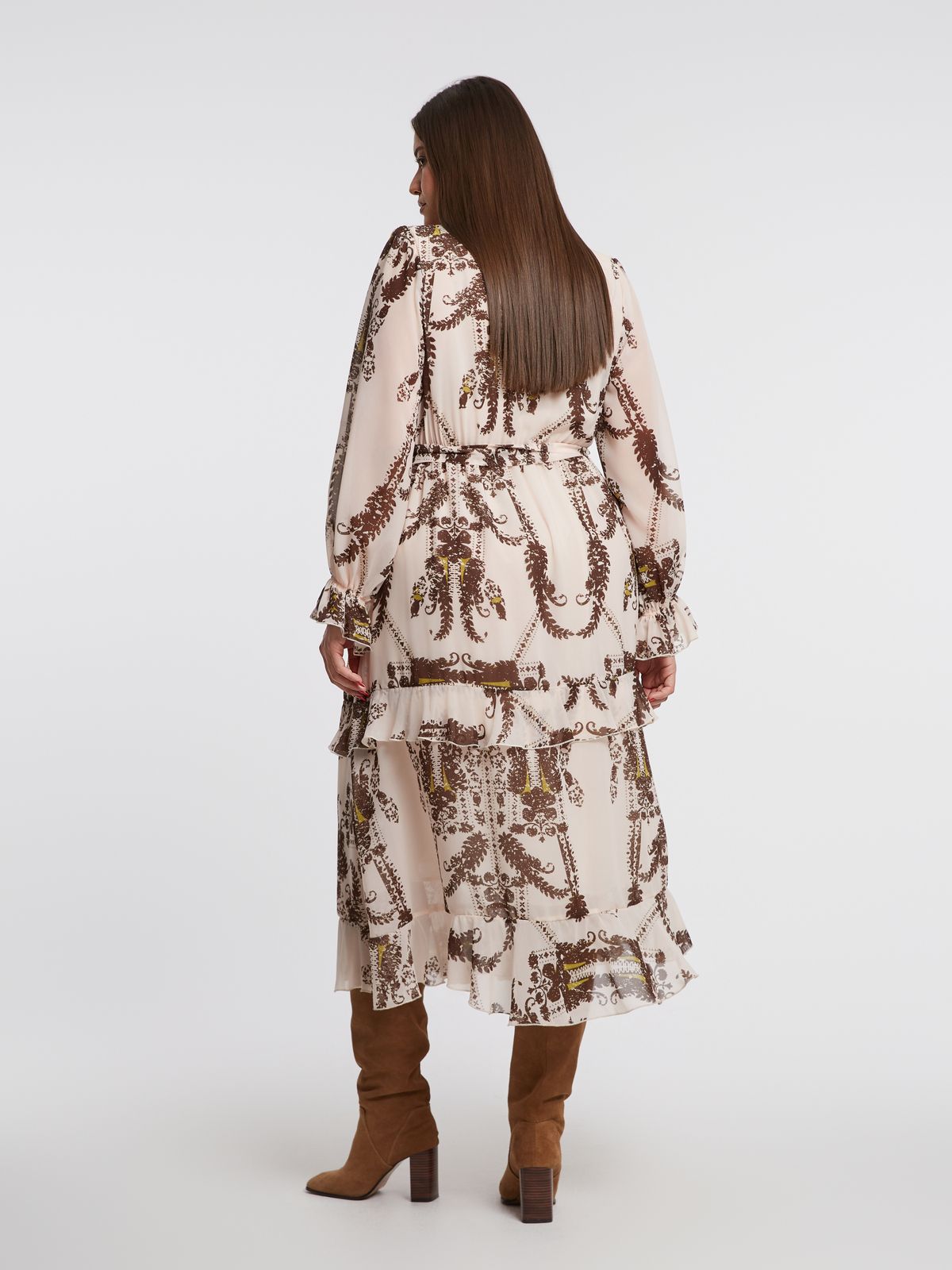 Ruffle midi dress with art-inspired print