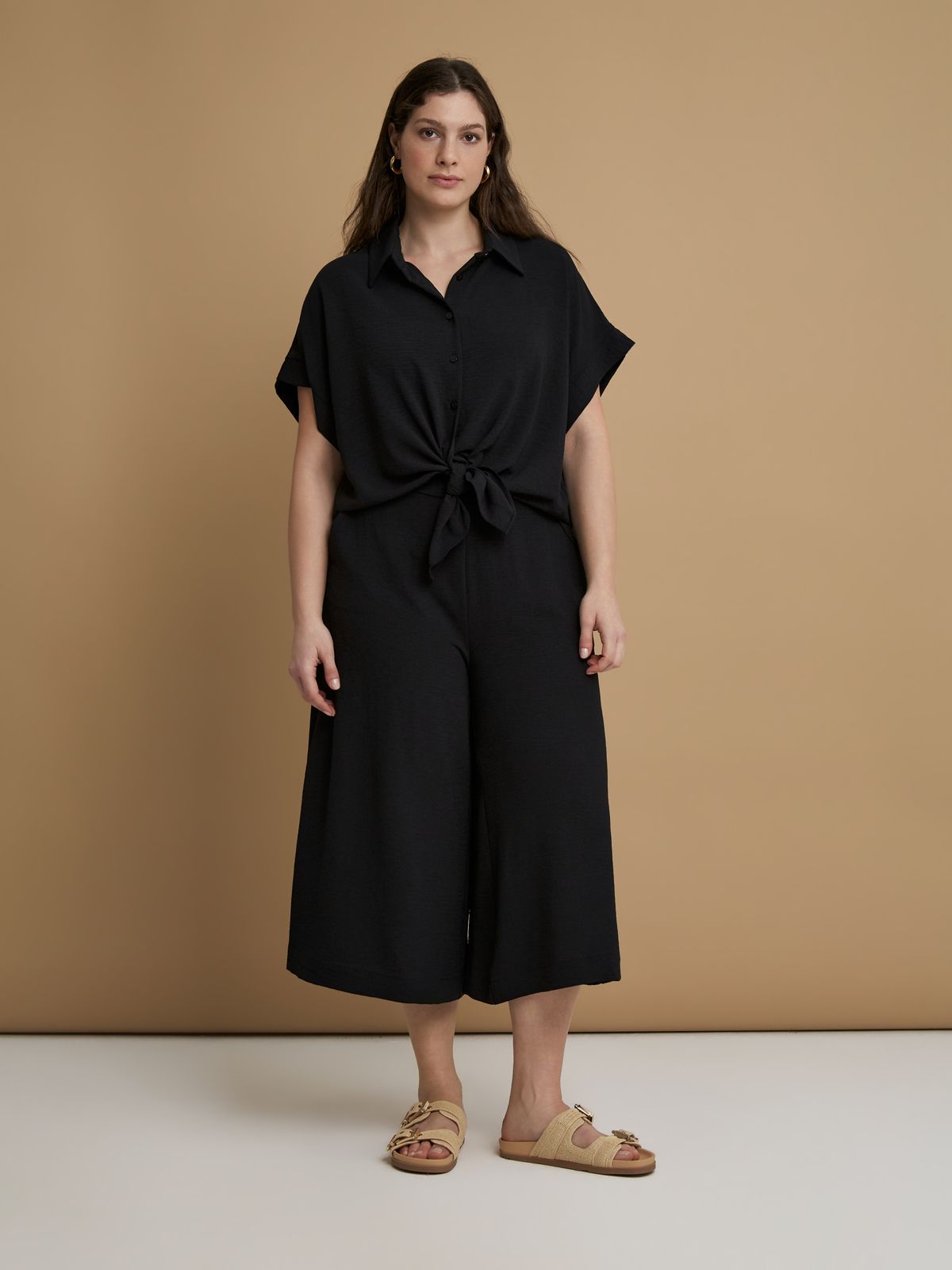 Mat Fashion Ζιπ κιλότ κρεπ airwashed Μαυρο