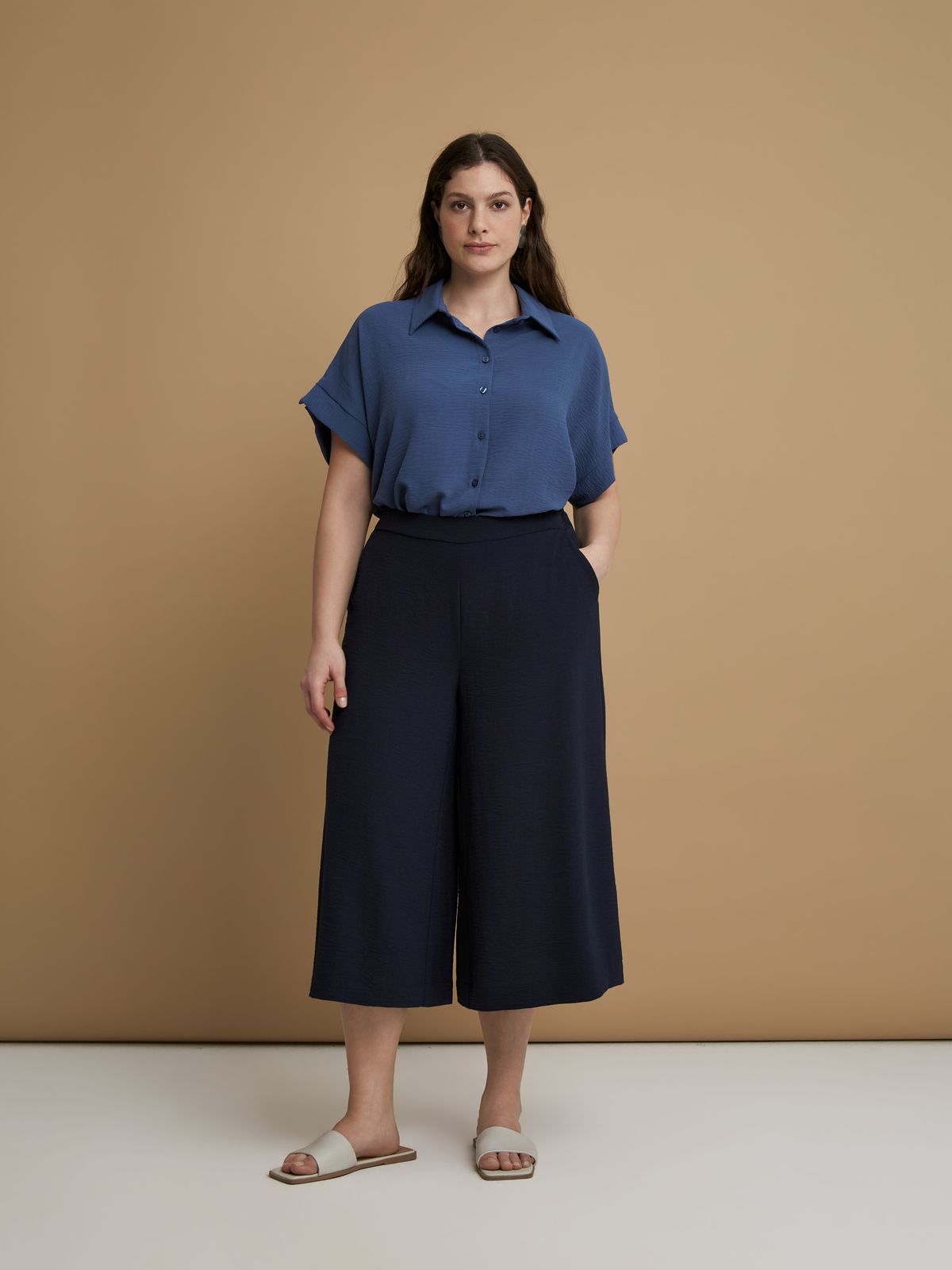 Mat Fashion Ζιπ κιλότ κρεπ airwashed Μπλε