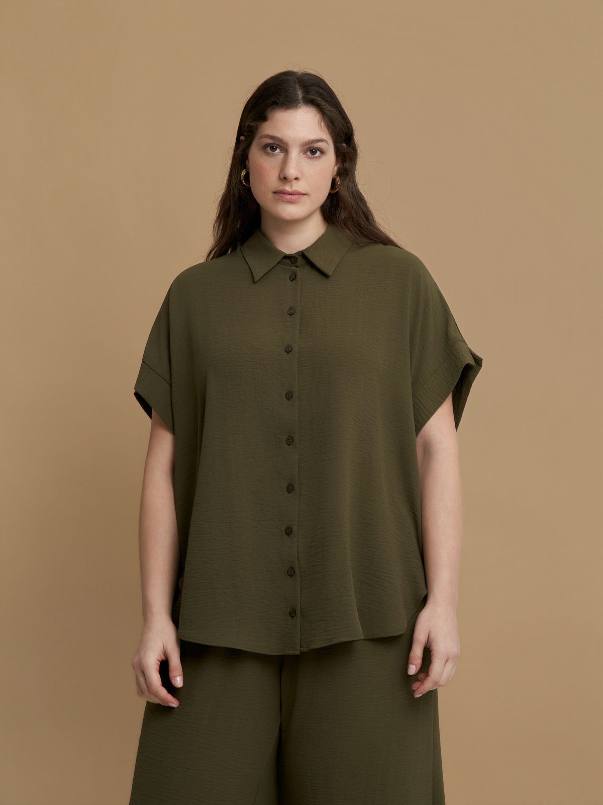 Mat Fashion Πουκάμισο κρεπ airwashed με στρογγυλό τελείωμα Πρασινο
