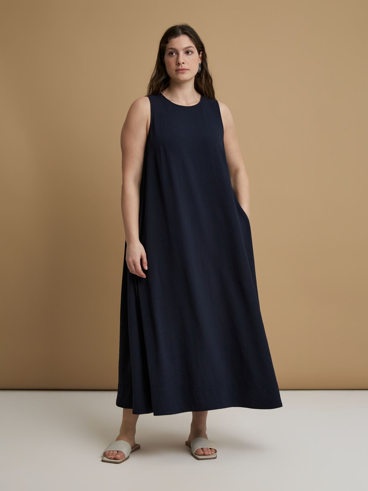 Mat Fashion Αμάνικο maxi φόρεμα airwashed κρεπ Μπλε