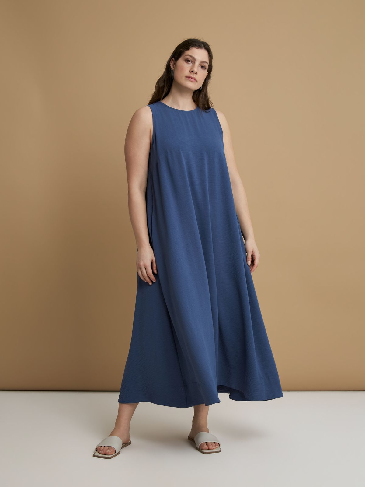 Mat Fashion Αμάνικο maxi φόρεμα airwashed κρεπ Μπλε