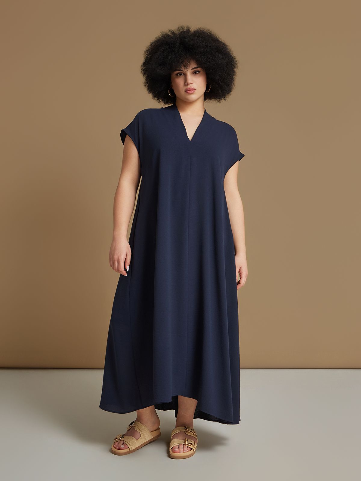Mat Fashion Φόρεμα κρεπ airwashed με πτυχώσεις Μπλε
