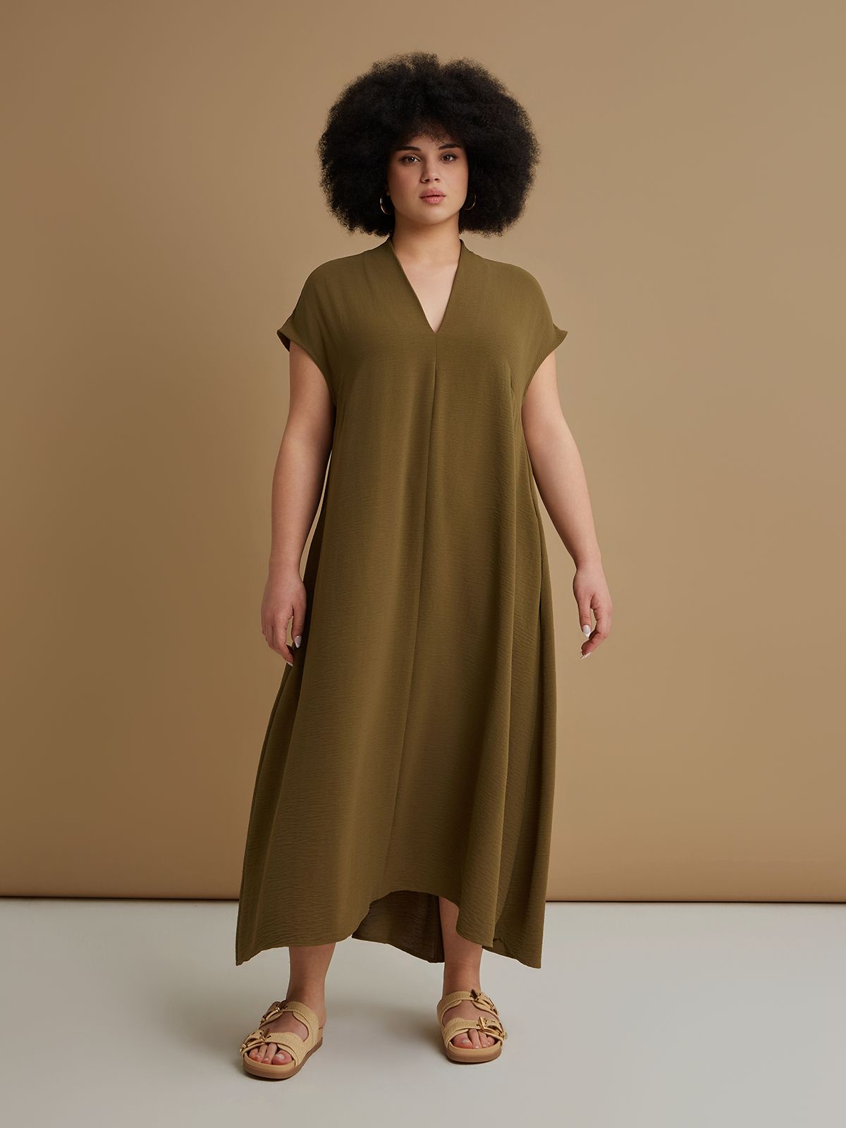Mat Fashion Φόρεμα κρεπ airwashed με πτυχώσεις Πρασινο