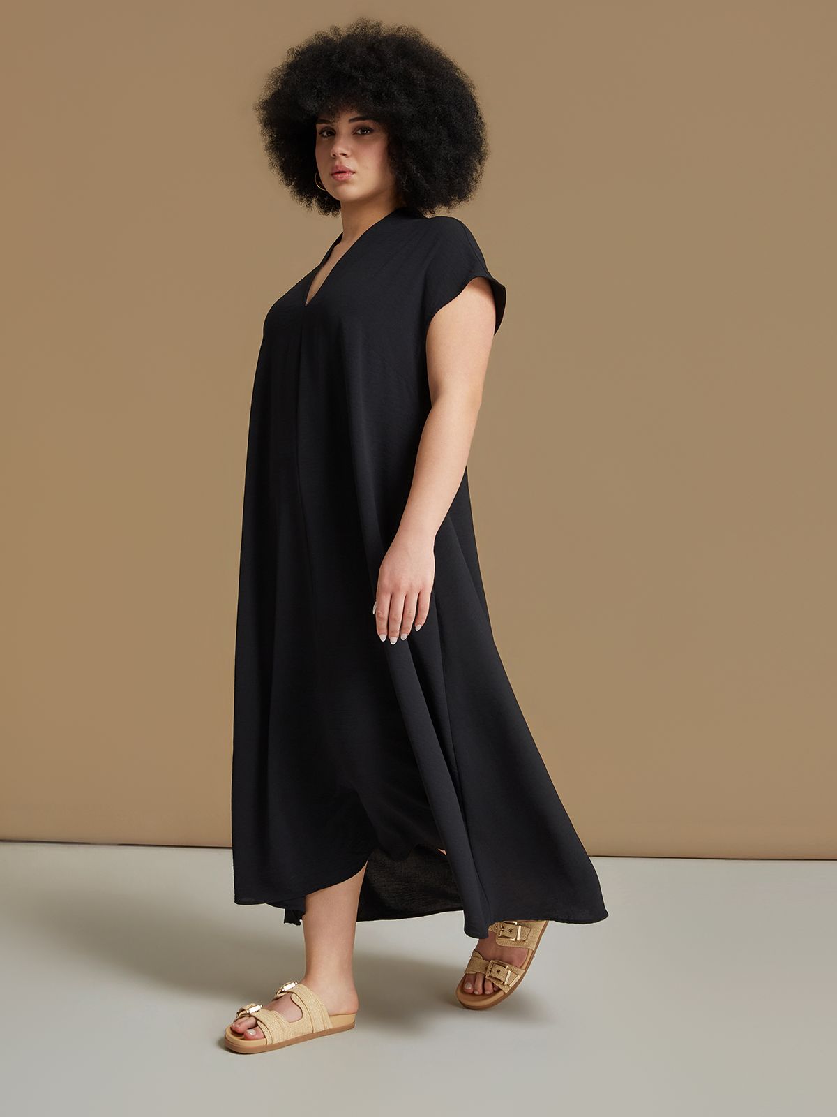 Airwashed crepe V-neck dress