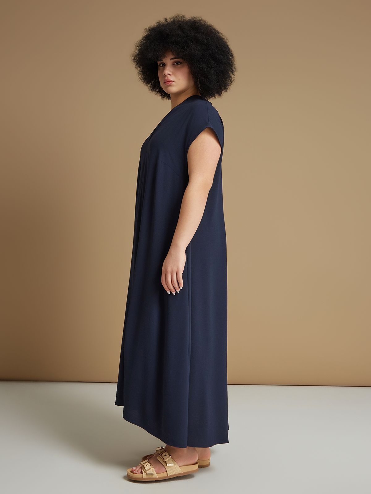 Airwashed crepe V-neck dress