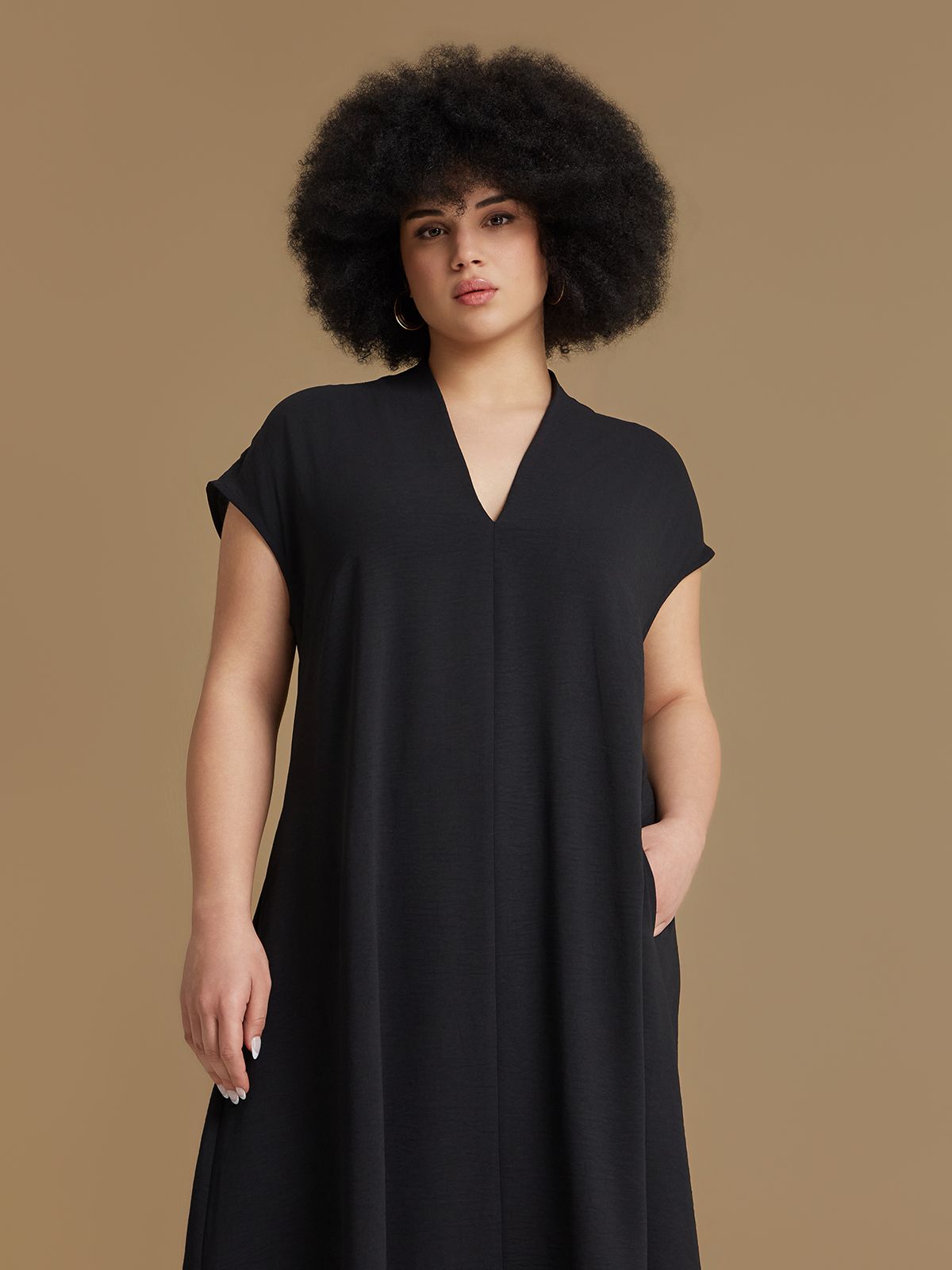 Airwashed crepe V-neck dress