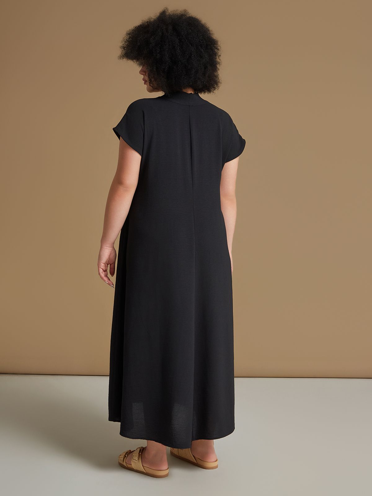 Airwashed crepe V-neck dress