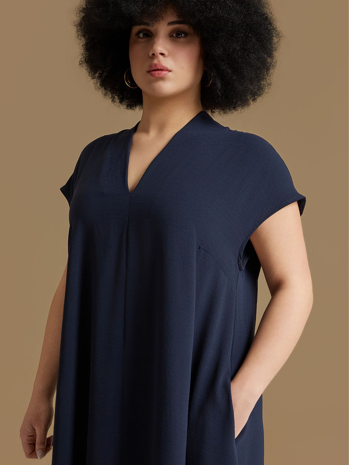 Airwashed crepe V-neck dress