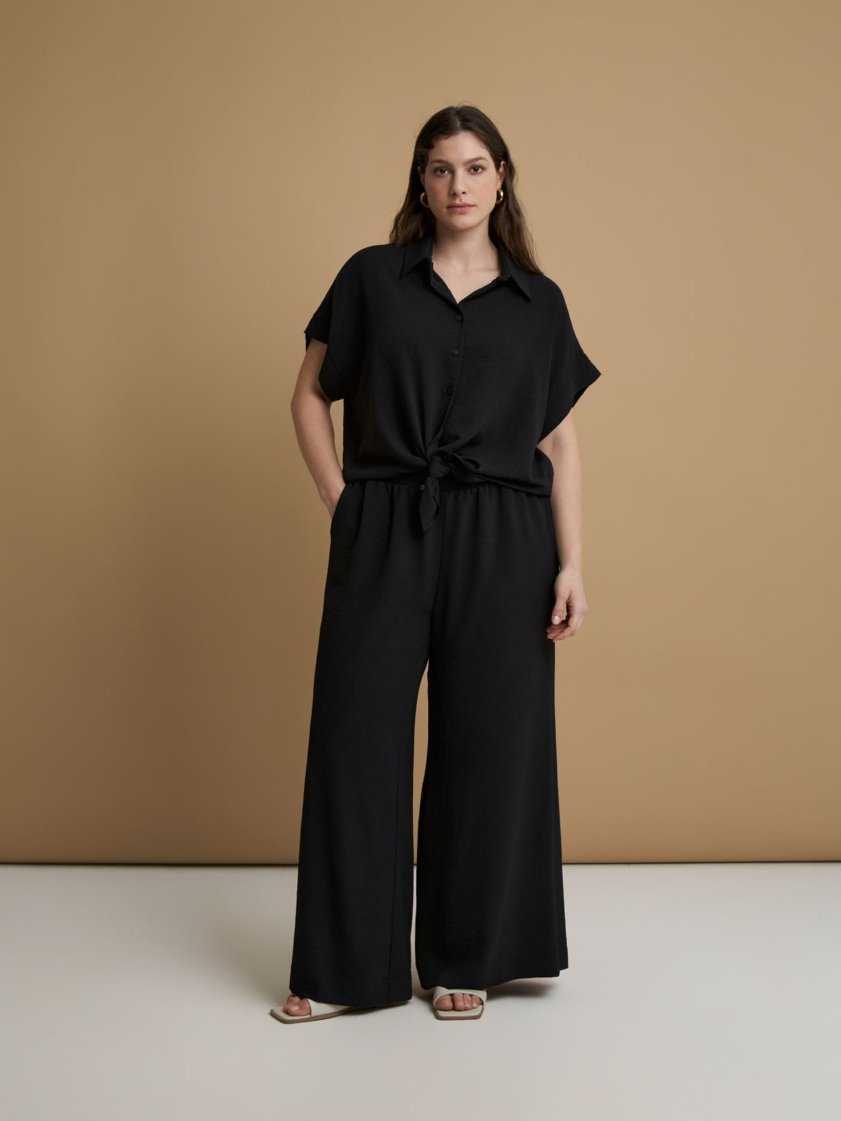 Mat Fashion Παντελόνα κρεπ airwashed Μαυρο
