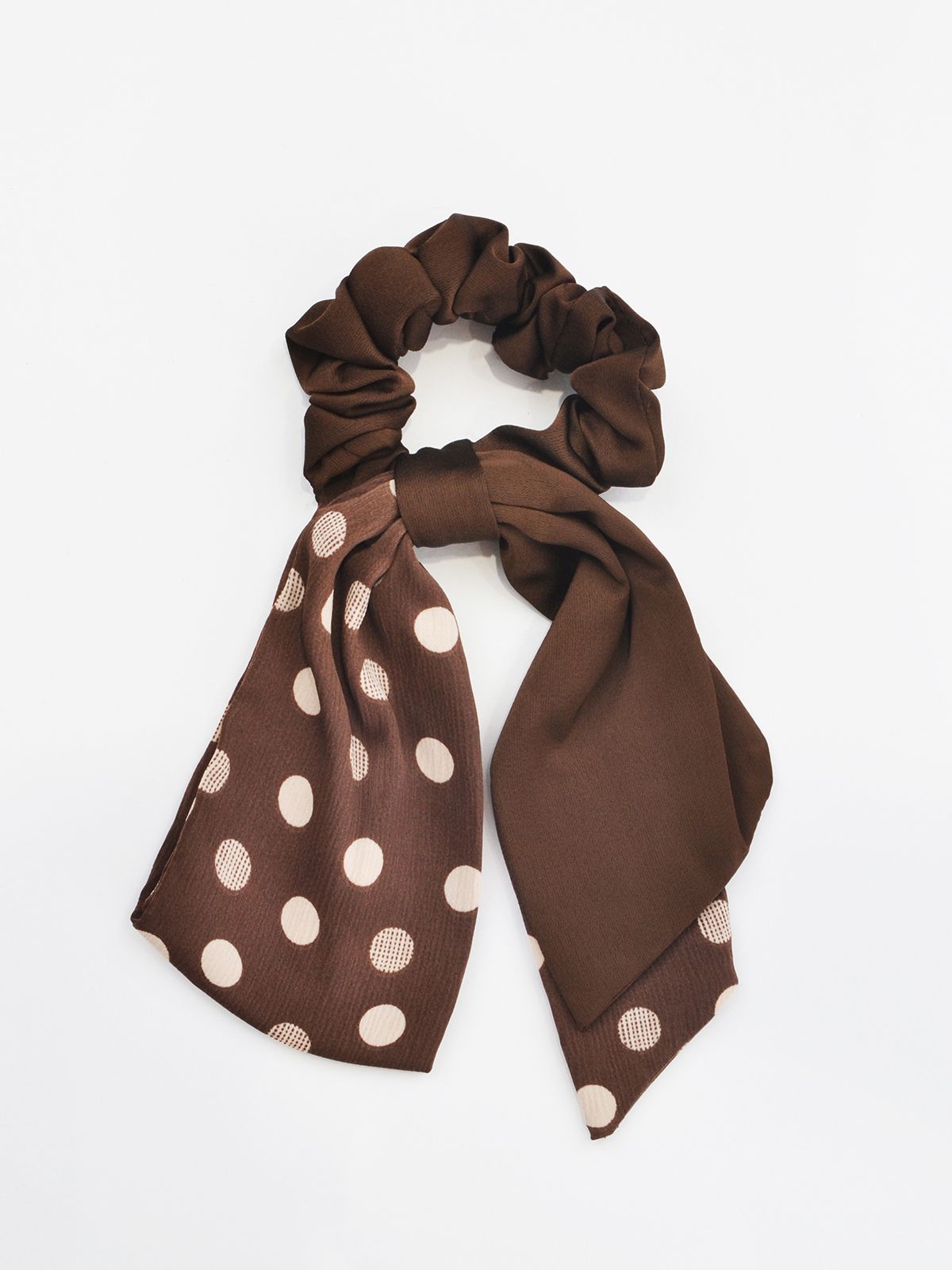 Mat Fashion Scrunchie σατέν με πουά φιόγκο Καφε