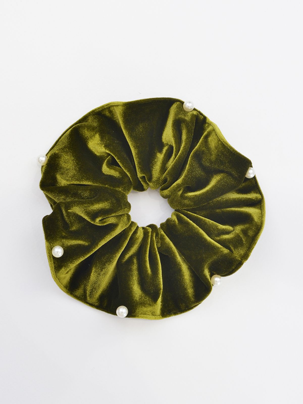 Mat Fashion Scrunchie βελούδινο με πέρλες Πρασινο