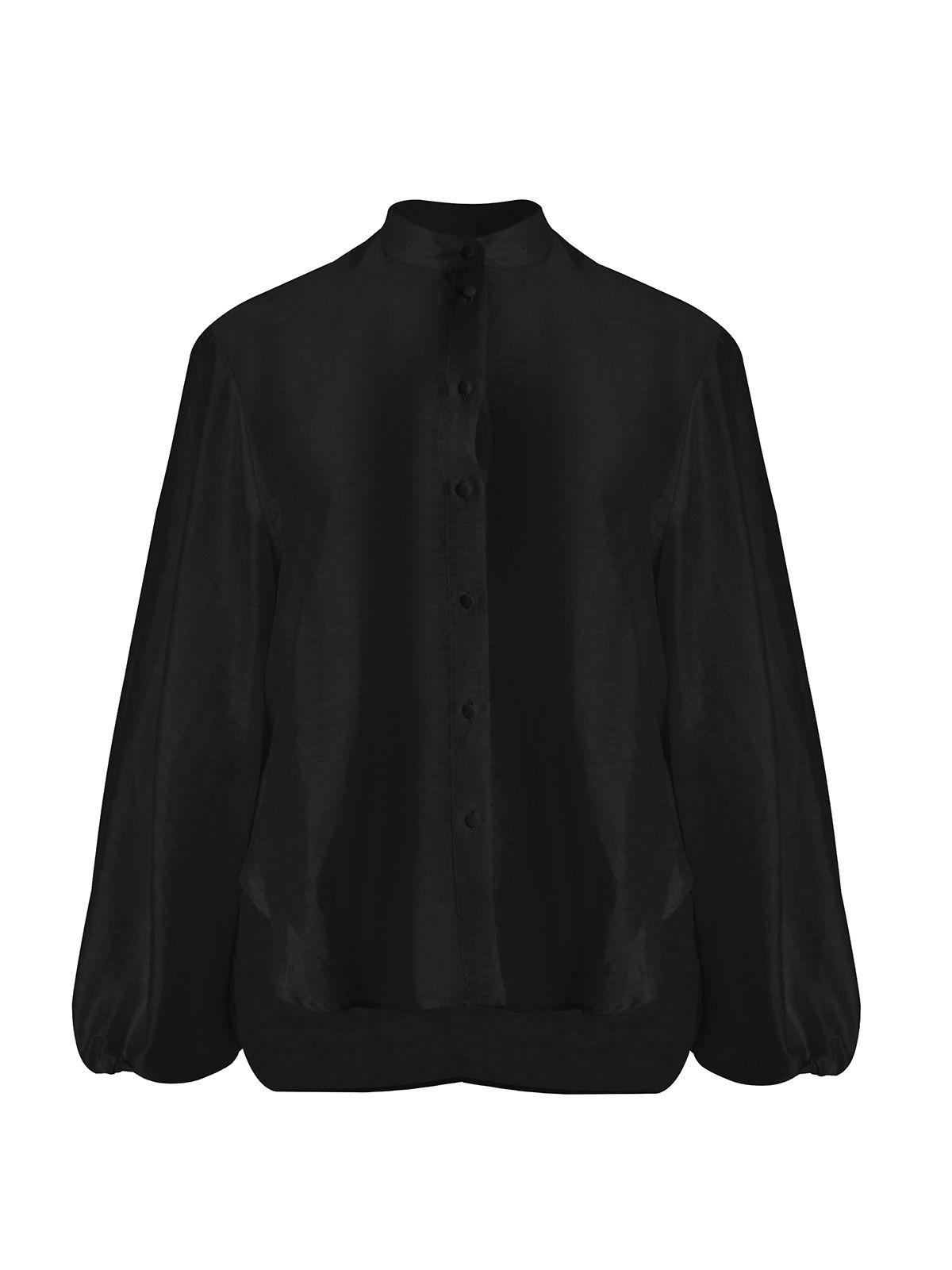 Mat Fashion Πουκάμισο με μπαλούν μανίκια και μάο γιακά Μαυρο