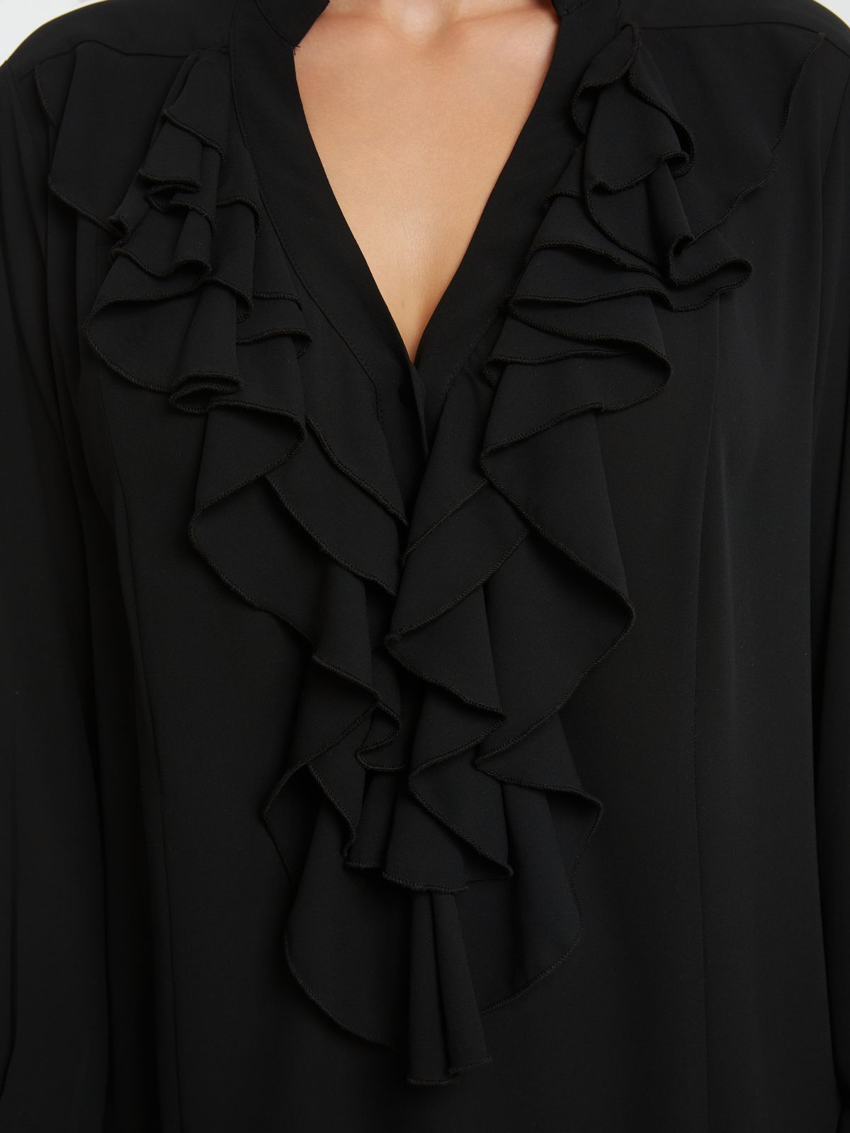 Balloon-sleeve ruffle front blouse