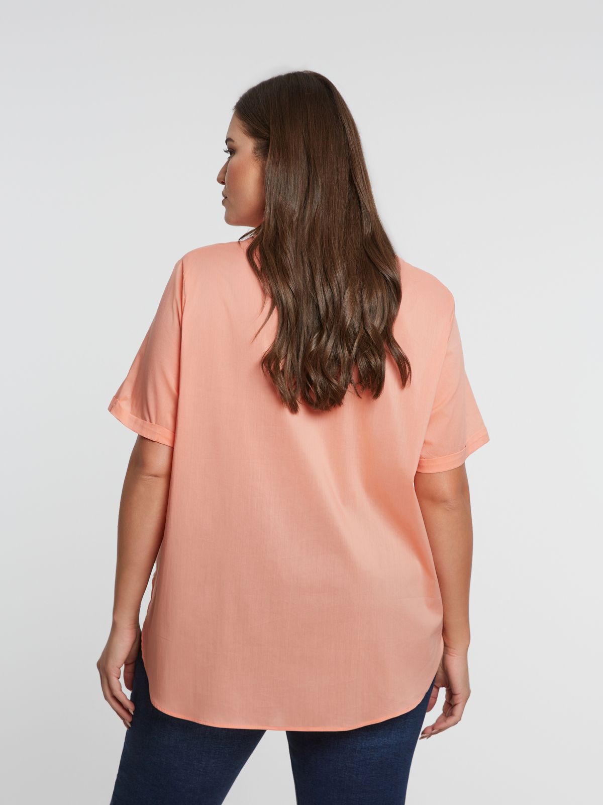Basic cotton-blend blouse with V-notch neckline