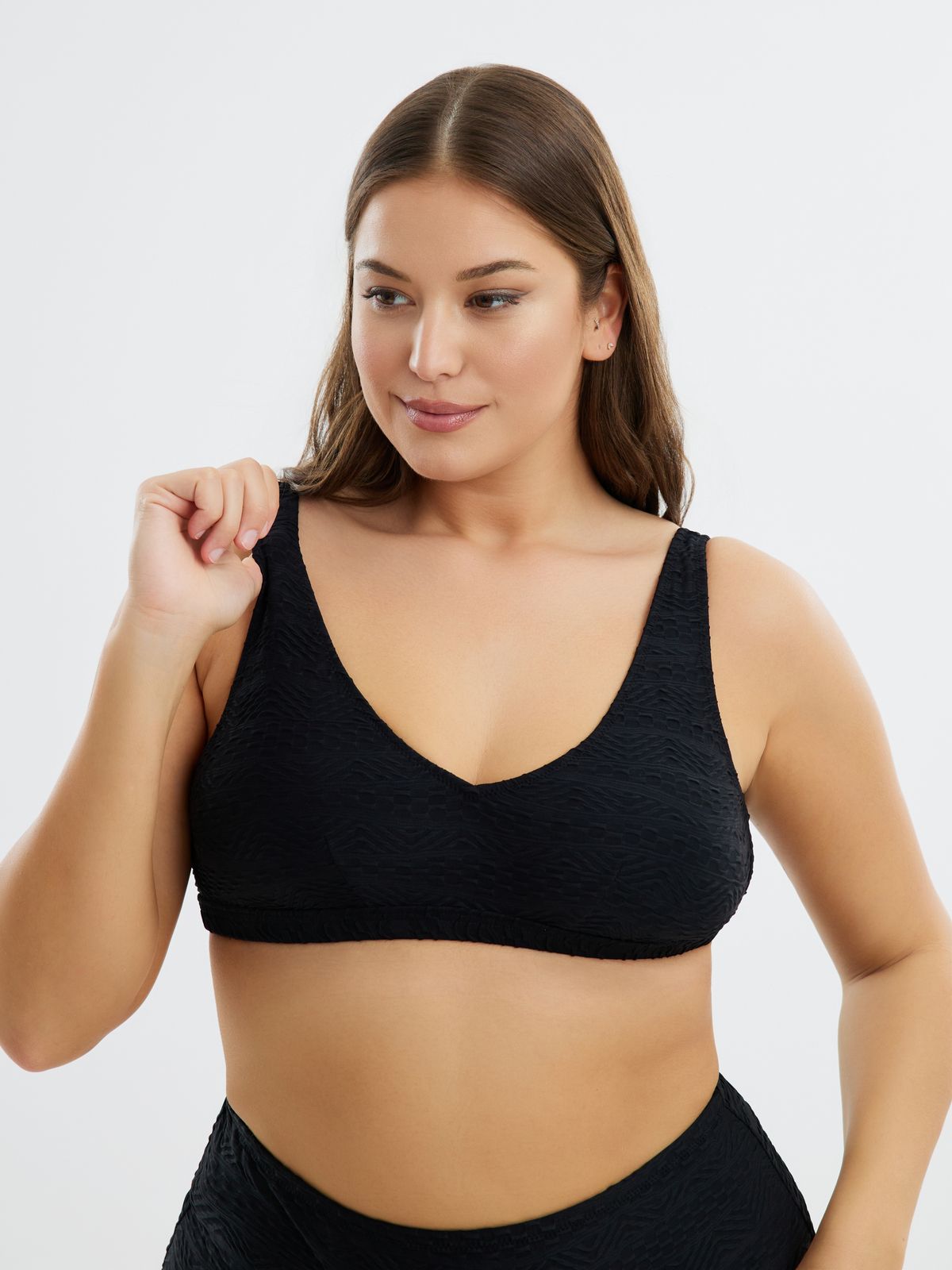 Mat Fashion Bralette μαγιό μπικίνι με ανάγλυφο μοτίβο Μαυρο