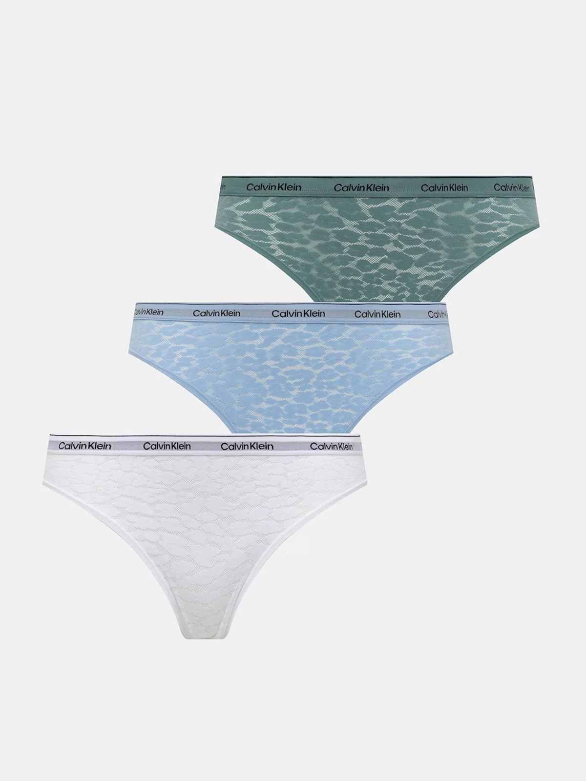 Calvin Klein Σετ 3 τεμάχια Σλιπ Brazilian Με Δαντέλα Λευκο, Μπλε, Πρασινο