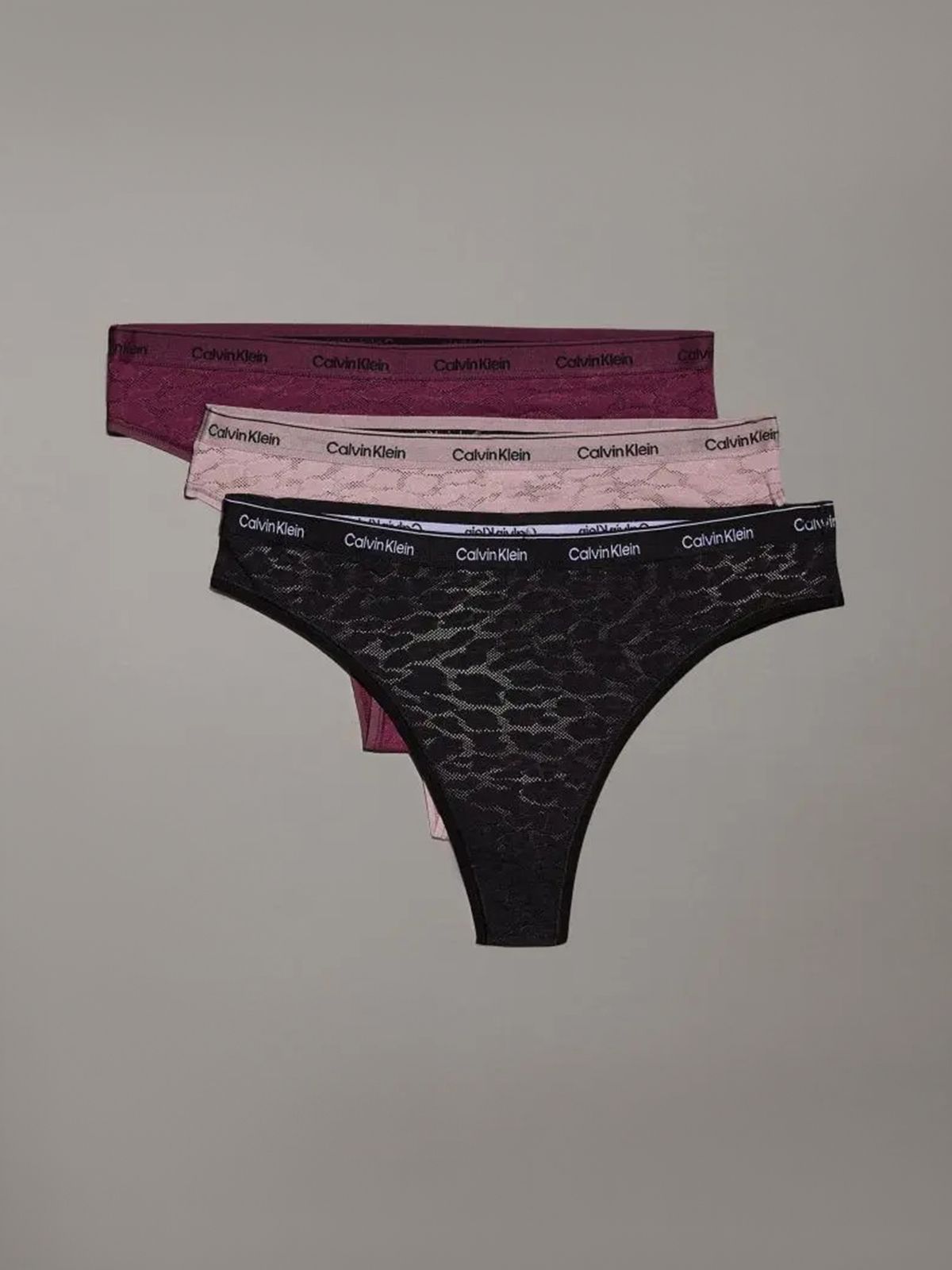 Calvin Klein Σετ 3 τεμάχια Σλιπ Brazilian Με Δαντέλα Μαυρο, Ροζ, Μπορντο