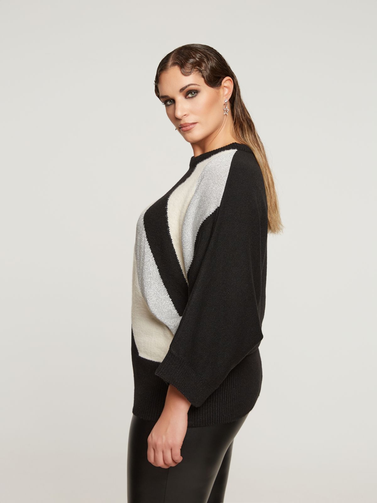 Color-block knit sweater