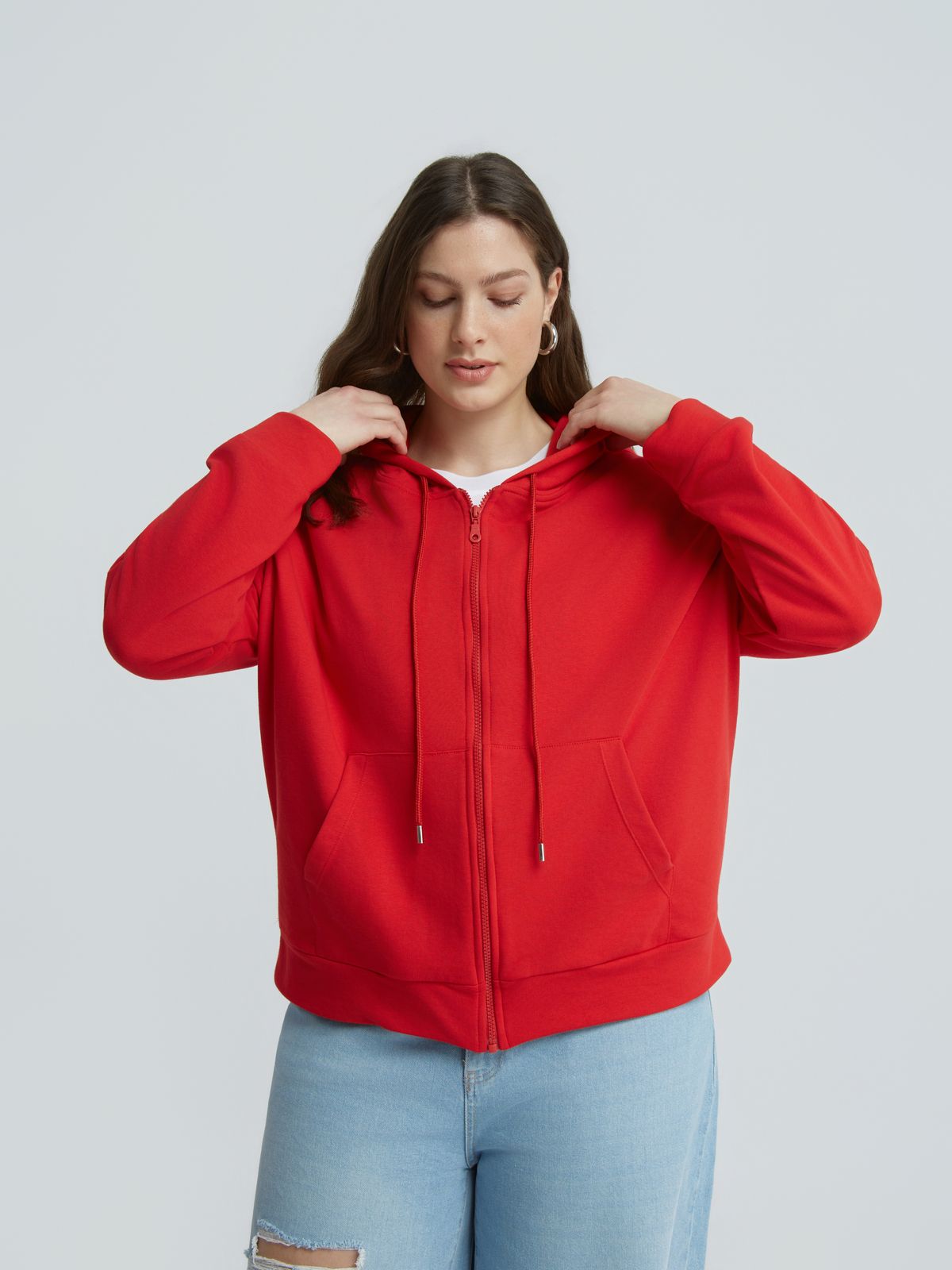 Cotton-blend sweat hooded zip jacket