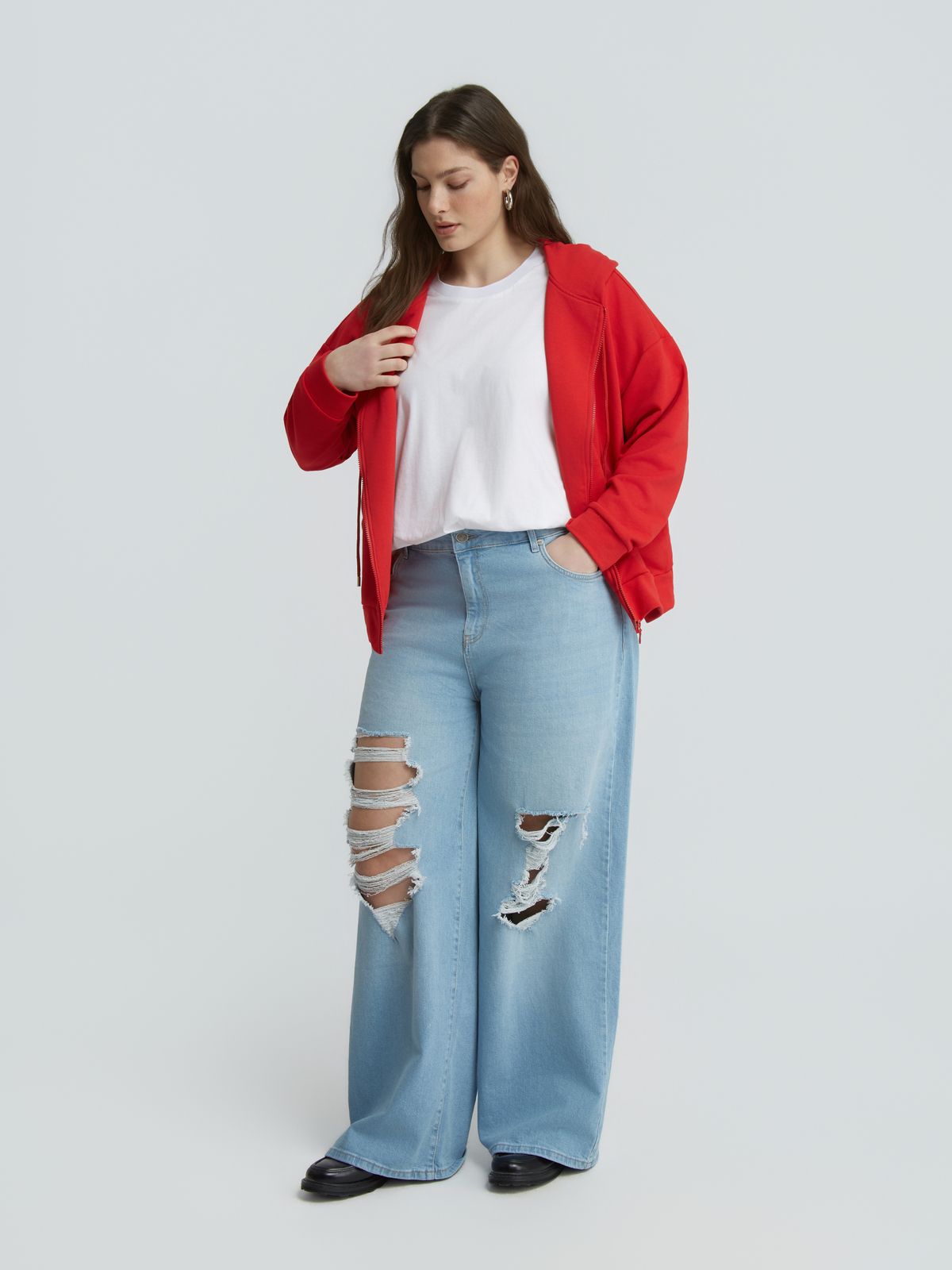 Cotton-blend sweat hooded zip jacket