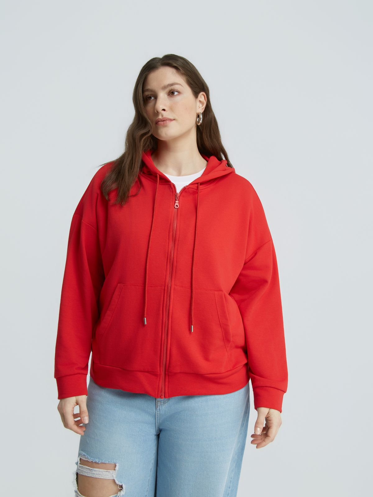 Cotton-blend sweat hooded zip jacket