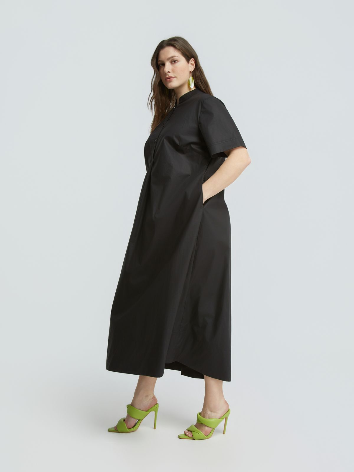 Cotton shirt dress with mandarin collar