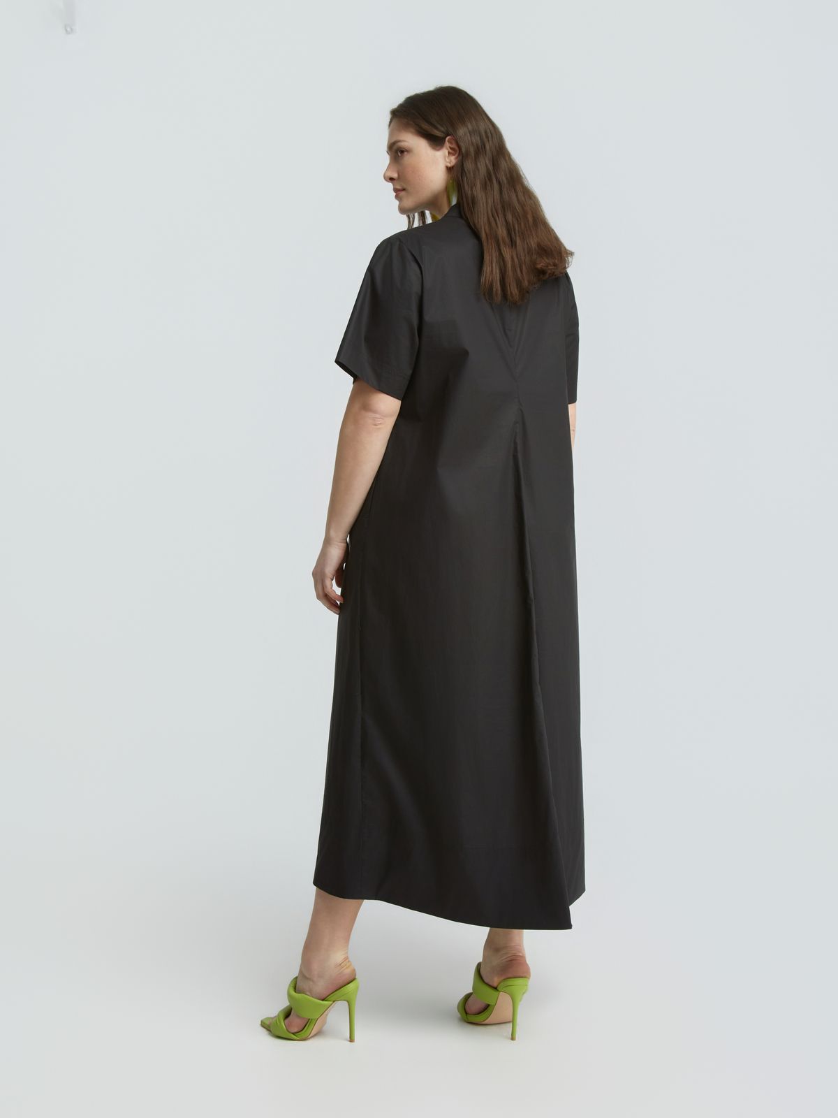Cotton shirt dress with mandarin collar