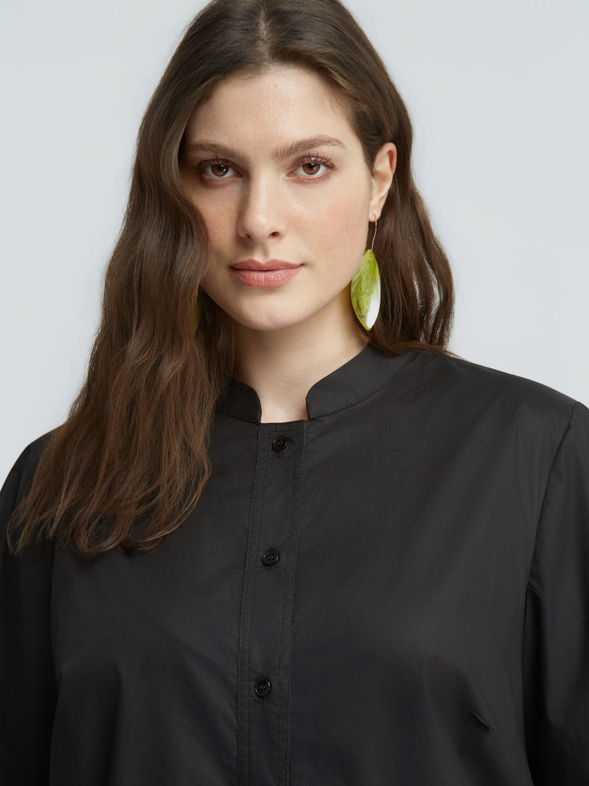 Cotton shirt dress with mandarin collar