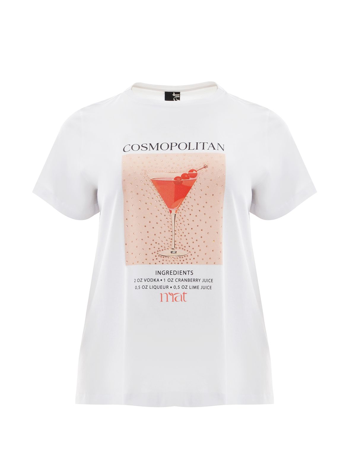 Mat Fashion Βαμβακερό t-shirt με στάμπα Cosmopolitan cocktail Λευκο