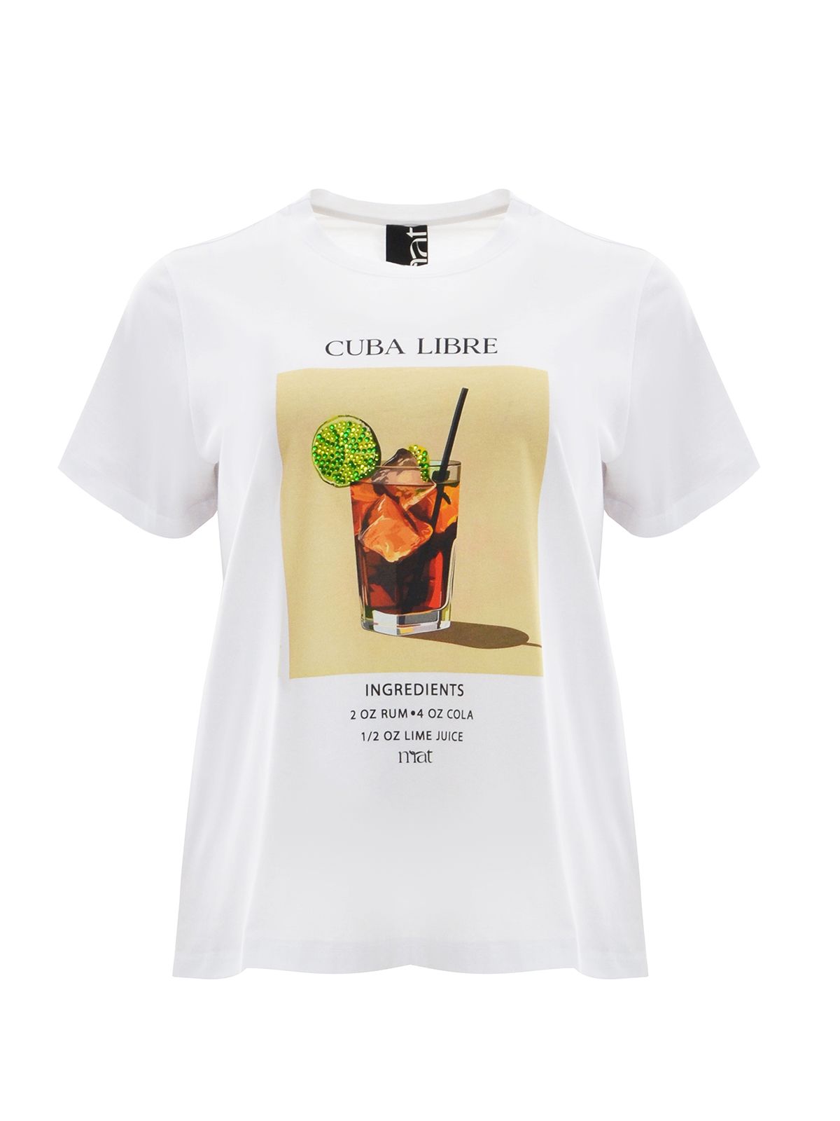 Mat Fashion Βαμβακερό t-shirt με στάμπα Cuba Libre cocktail Λευκο