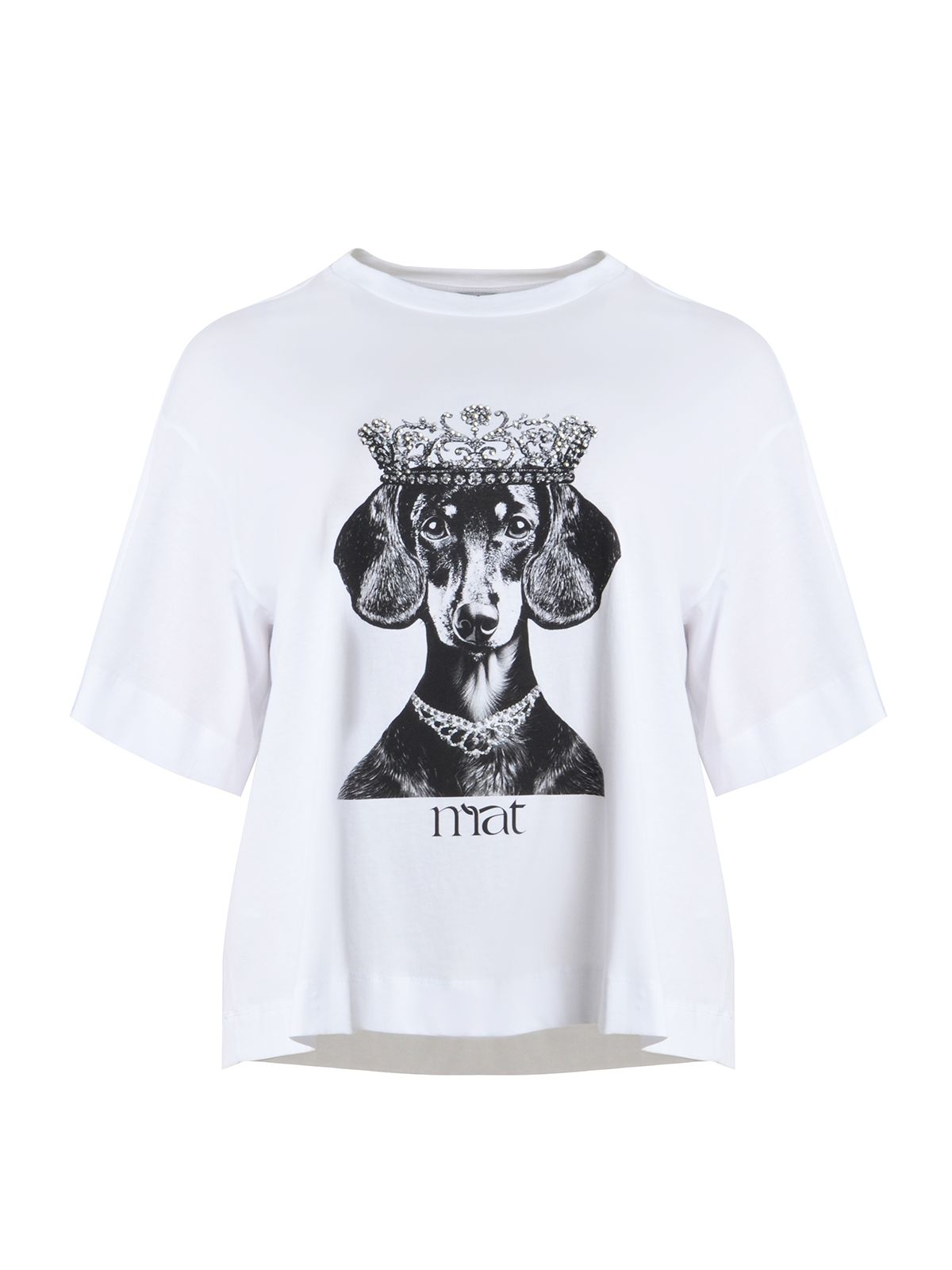 Mat Fashion Βαμβακερή μπλούζα t-shirt με στάμπα και strass Λευκο