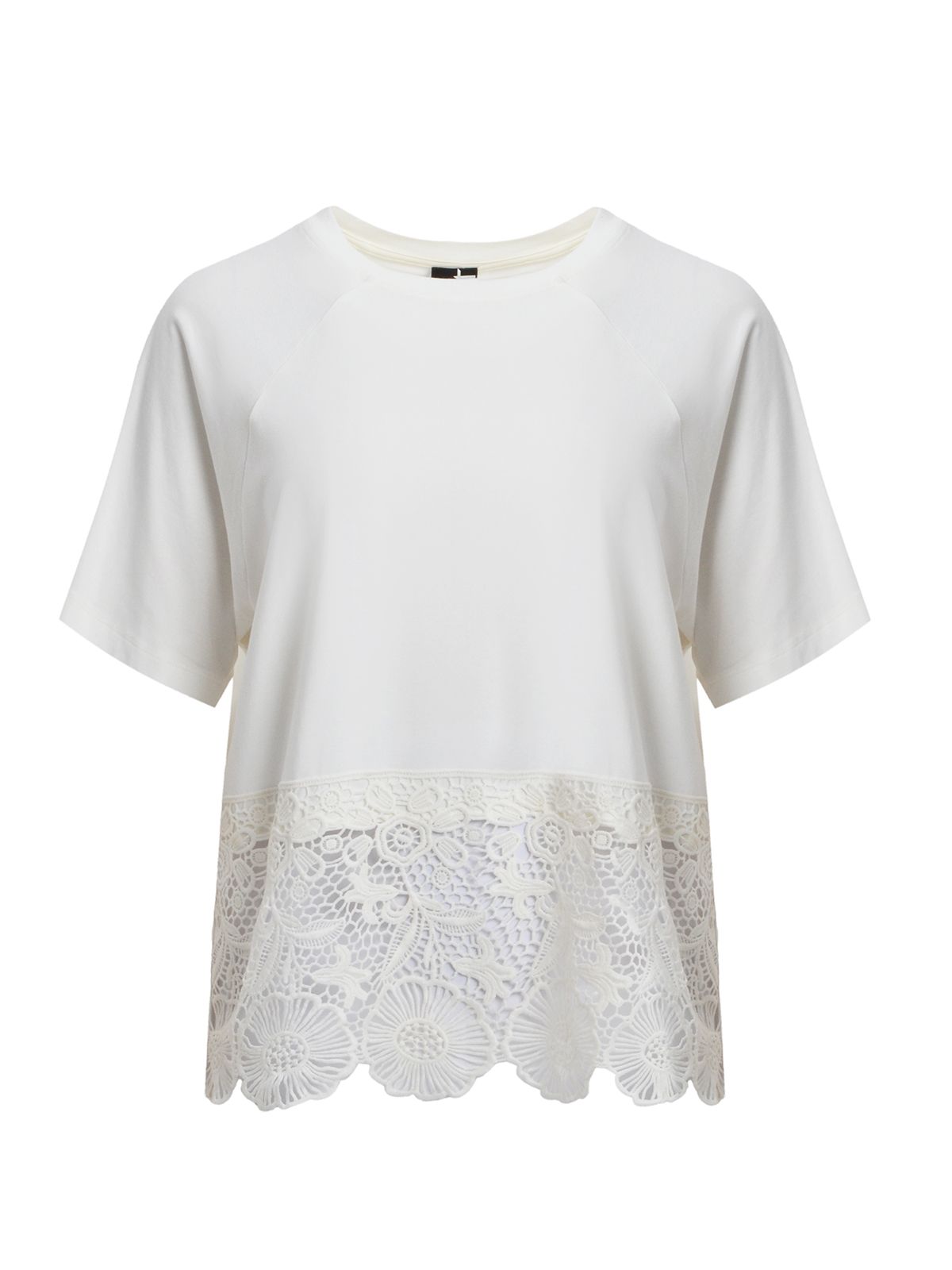 Mat Fashion Βαμβακερό t-shirt με δαντέλα στο τελείωμα Λευκο
